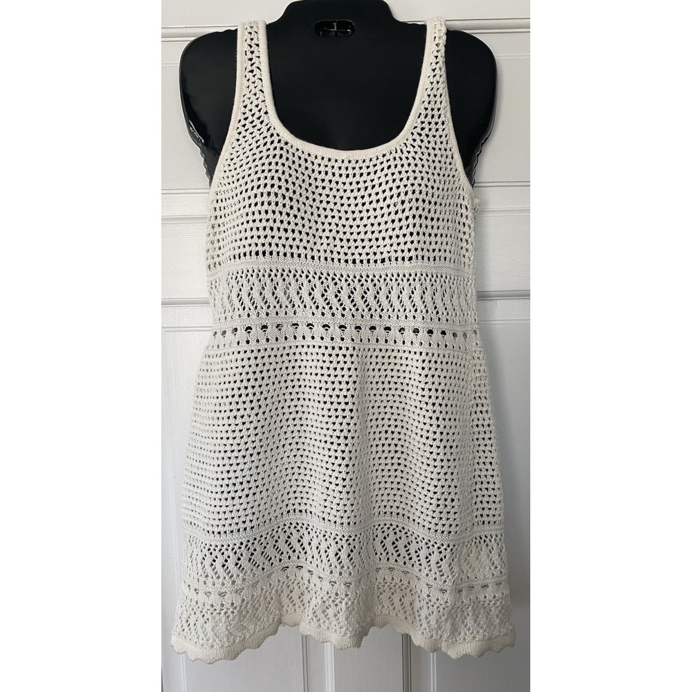 Hollister Crochet Tank Top Womens Sz Small Cream Color Full Length Open Knit